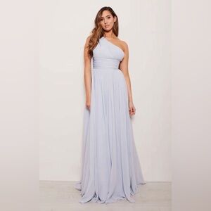Sisterhood Dress 8 Isadore Light Blue Chiffon Long Evening Gown one shoulder